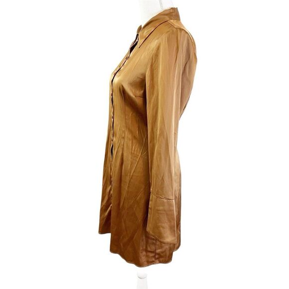 Abercrombie & Fitch Womens Satin Shirt Dress Size Medium Brown Long Sleeve - Picture 2 of 7